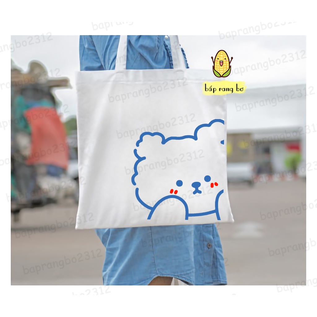 TÚI VẢI TRÒN GẤU MỤP CUTE VẢI DỆT CANVAS CÓ TÚI CON