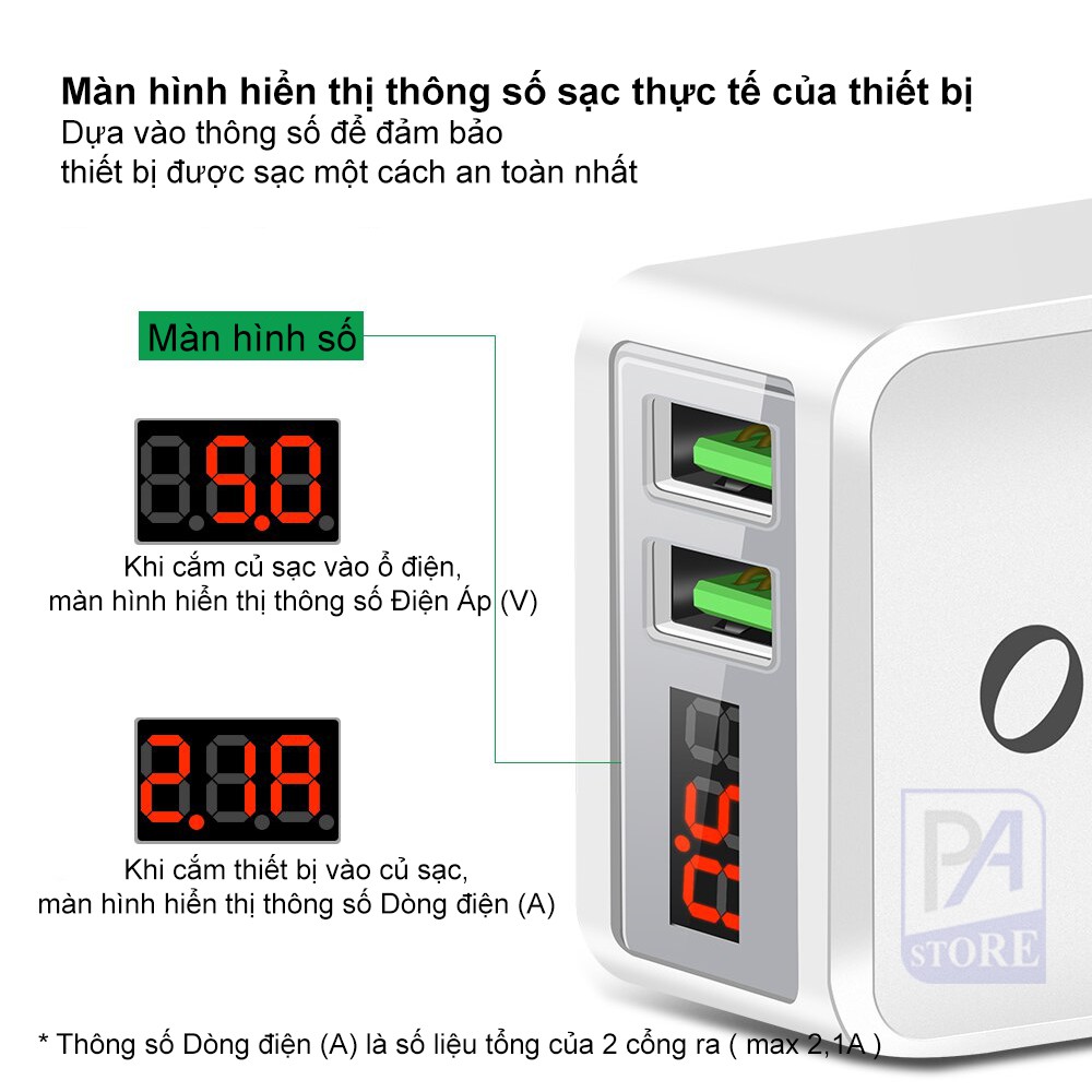 Củ Sạc Nhanh 2 Cổng Có Màn Hình Hiển Thị Volt-Ampe - Hàng Chính Hãng OLAF