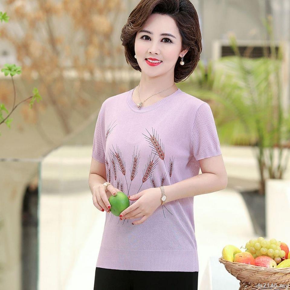 Áo Sweater Tay Ngắn Dáng Rộng Thời Trang Cao Cấp Dành Cho Nữ Trung Niên