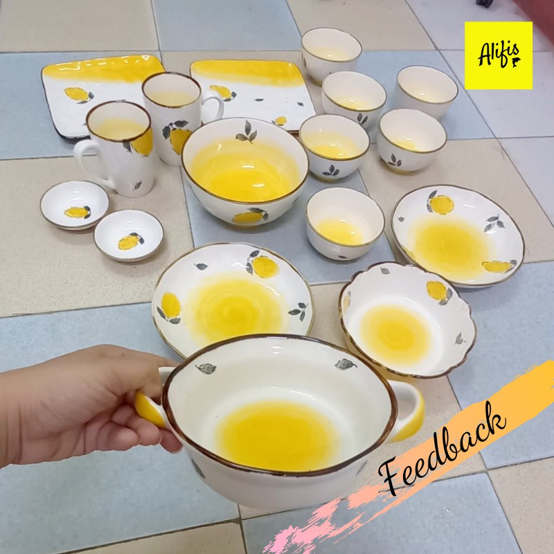 Bộ sưu tập bát đĩa sứ men tiêu cao cấp họa tiết Chanh vàng – Phong cách Bắc Âu Alifis