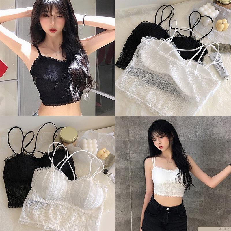 Áo lót ren không tay màu trơn thoáng khí có đệm ngực cho nữ