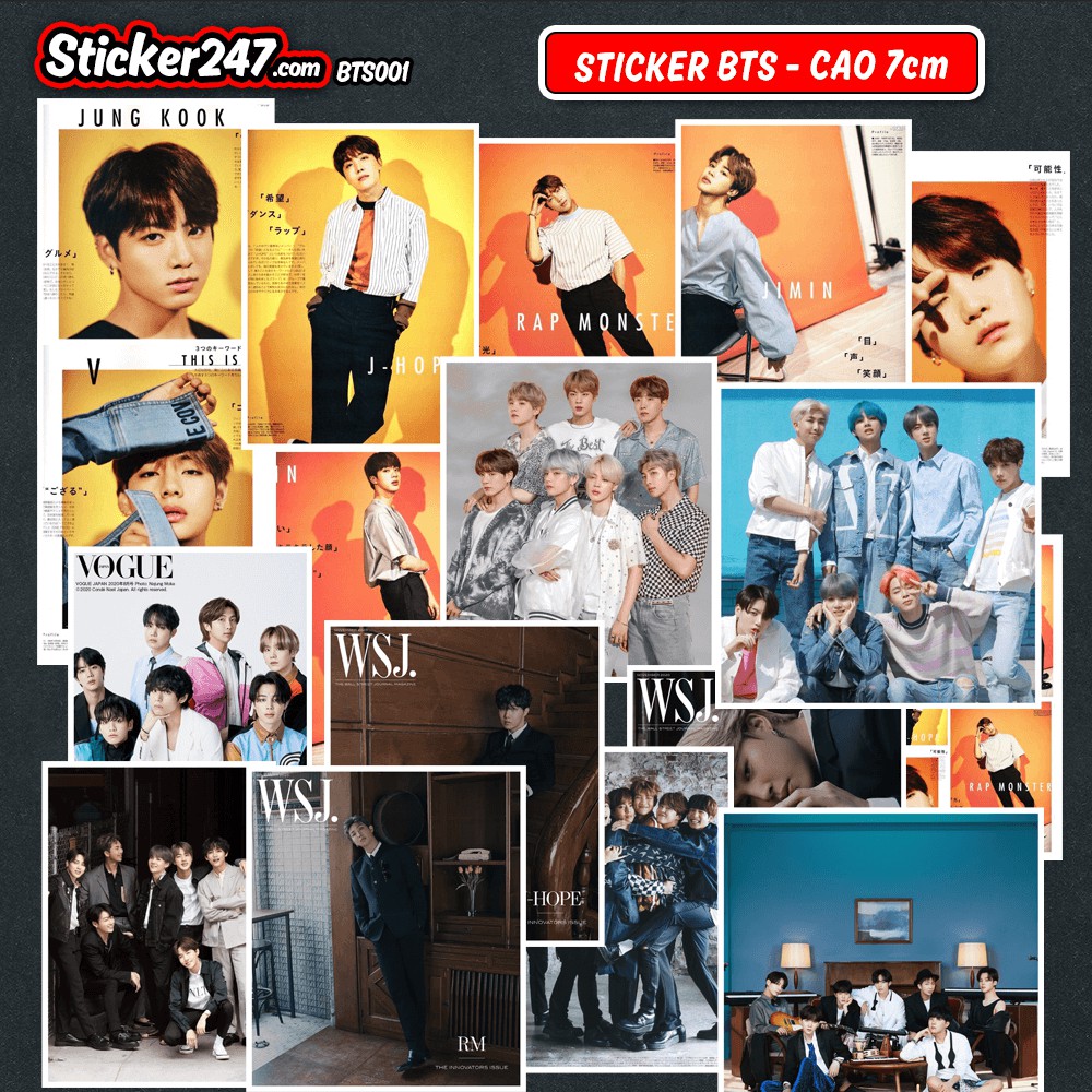 𝑭𝒓𝒆𝒆𝒔𝒉𝒊𝒑 [𝐒𝐞𝐭 21 𝐒𝐭𝐢𝐜𝐤𝐞𝐫] Hình Dán Decal thành viên nhóm nhạc BTS Hàn Quốc - BTS001 - Sticker247