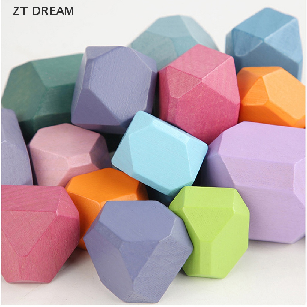 ZTD Gem Building Block Toy Wooden Rainbow Stone Blocks Stacked Balance Children Toys 07