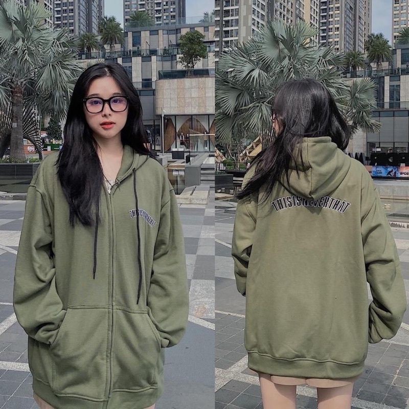 Áo khoác hoodie neverthat dây kéo nỉ bông form rộng unisex nam nữ nón to 2 lớp trùm đầu,ulzzang có video ảnh thật