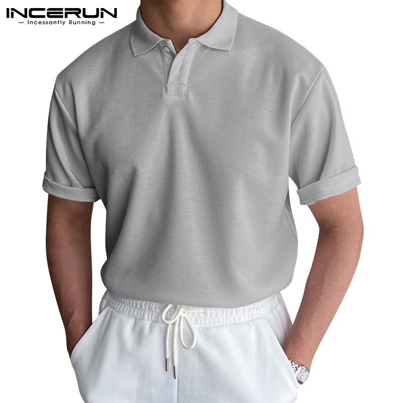 Áo thun polo INCERUN ngắn tay màu trơn thời trang đơn giản tùy chọn màu sắc dành cho nam