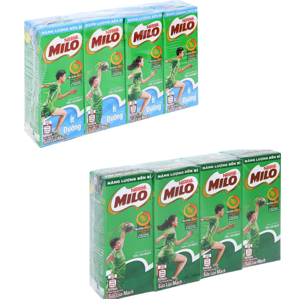 Thùng 48 hộp sữa Milo Có Đường/Ít Đường 180ml