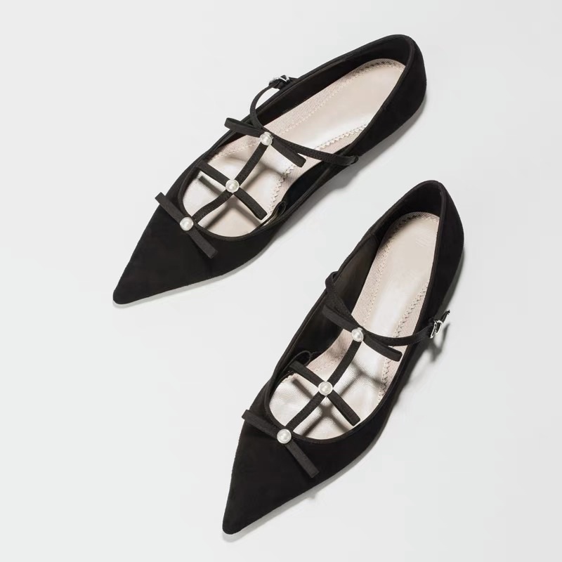 (Ảnh thật hàng về săn size 36) Giày bệt cho nữ đính ngọc dây nơ mũi nhọn