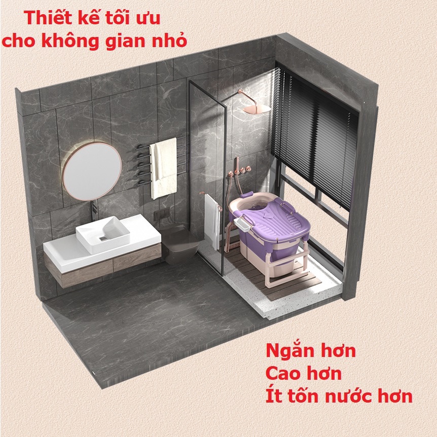 Bồn Tắm Gấp Gọn Lắp Ghép Ngắn Cao Tím Tiết Kiệm Nước Phòng Tắm Wc Nhỏ Có Nắp HCM
