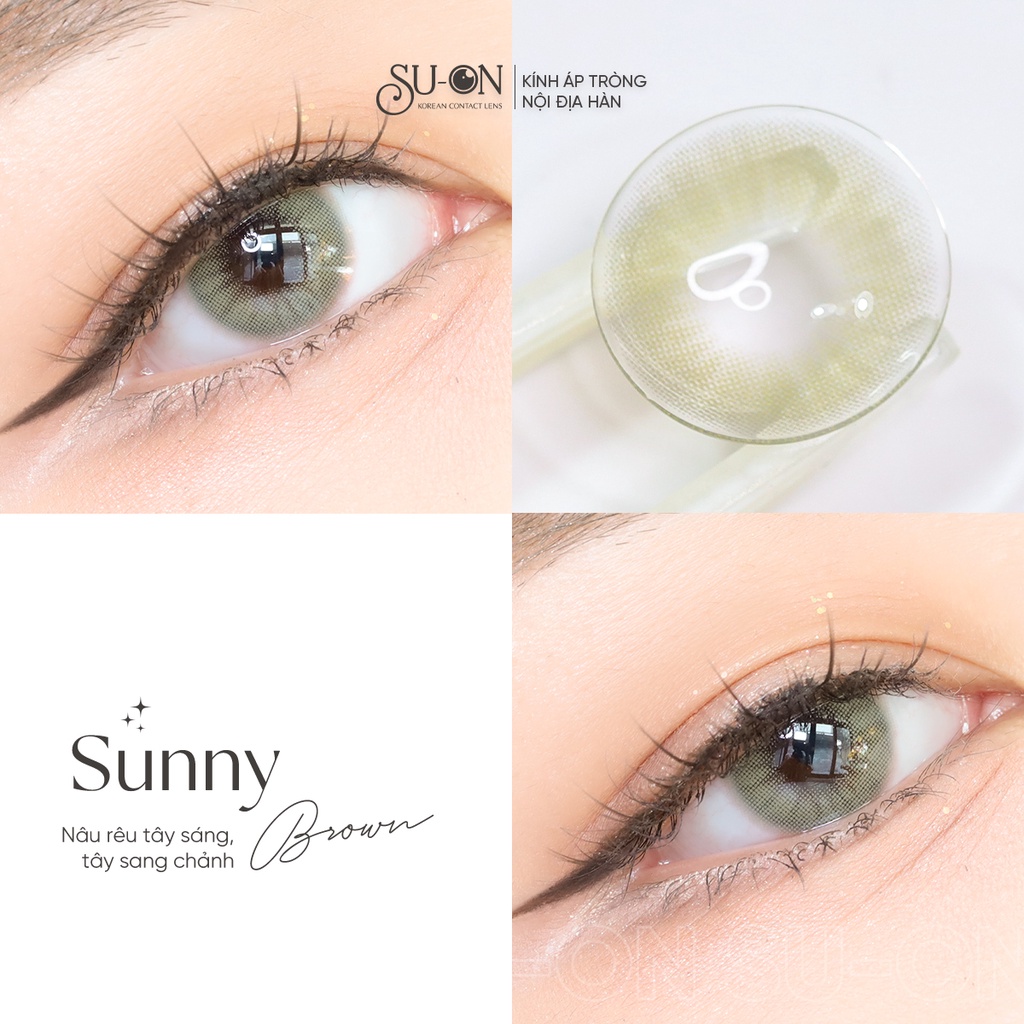 Lens nâu tây ánh rêu SUNNY BROWN, kính áp tròng Hàn Quốc chính hãng 14mm, lens cận 6 tháng siêu êm