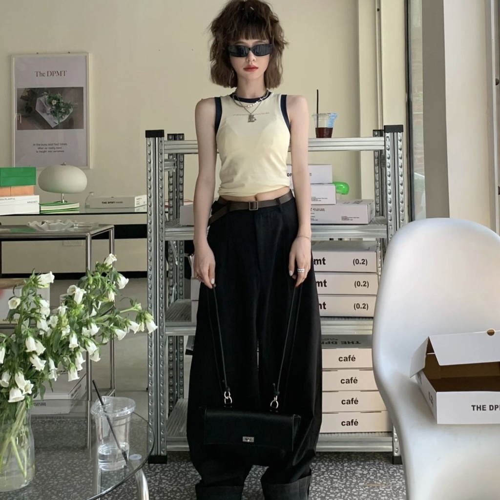 ✒Áo Sát Nách 100% Cotton Ôm Dáng Không Đường May In Chữ Rosaringwild Roaring Beast