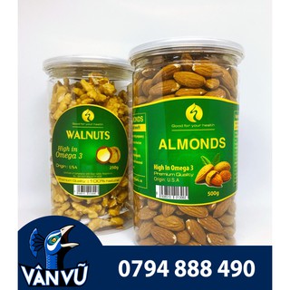 Combo hạnh nhân mỹ tách vỏ nguyên vị 500g - nhân hạt óc chó vàng mỹ 250g