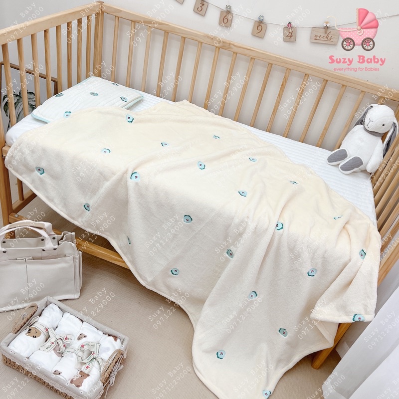 Chăn lông tuyết họa tiết thêu tay cao cấp mềm mịn, ấm áp cho bé, Suzy baby