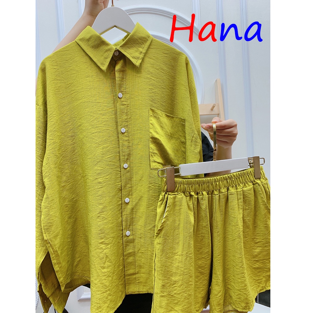 Set somi nữ tay dài form rộng + short trendy năng động - Hana18