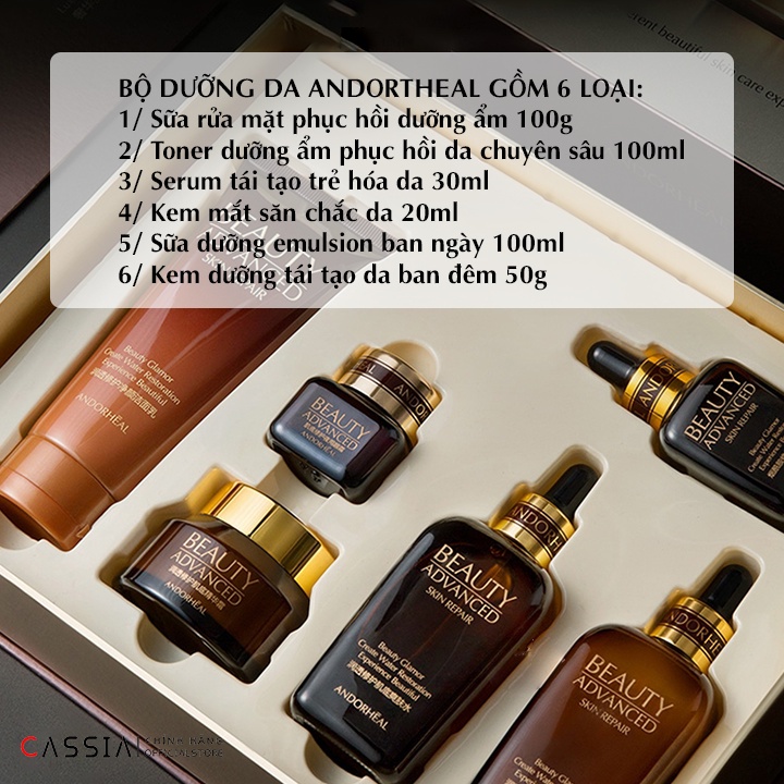 Bộ skincare dưỡng da cấp ẩm trắng da 6 món, Bộ mỹ phẩm nội địa Trung ANDORHEAL chăm sóc tái tạo da chống lão hóa