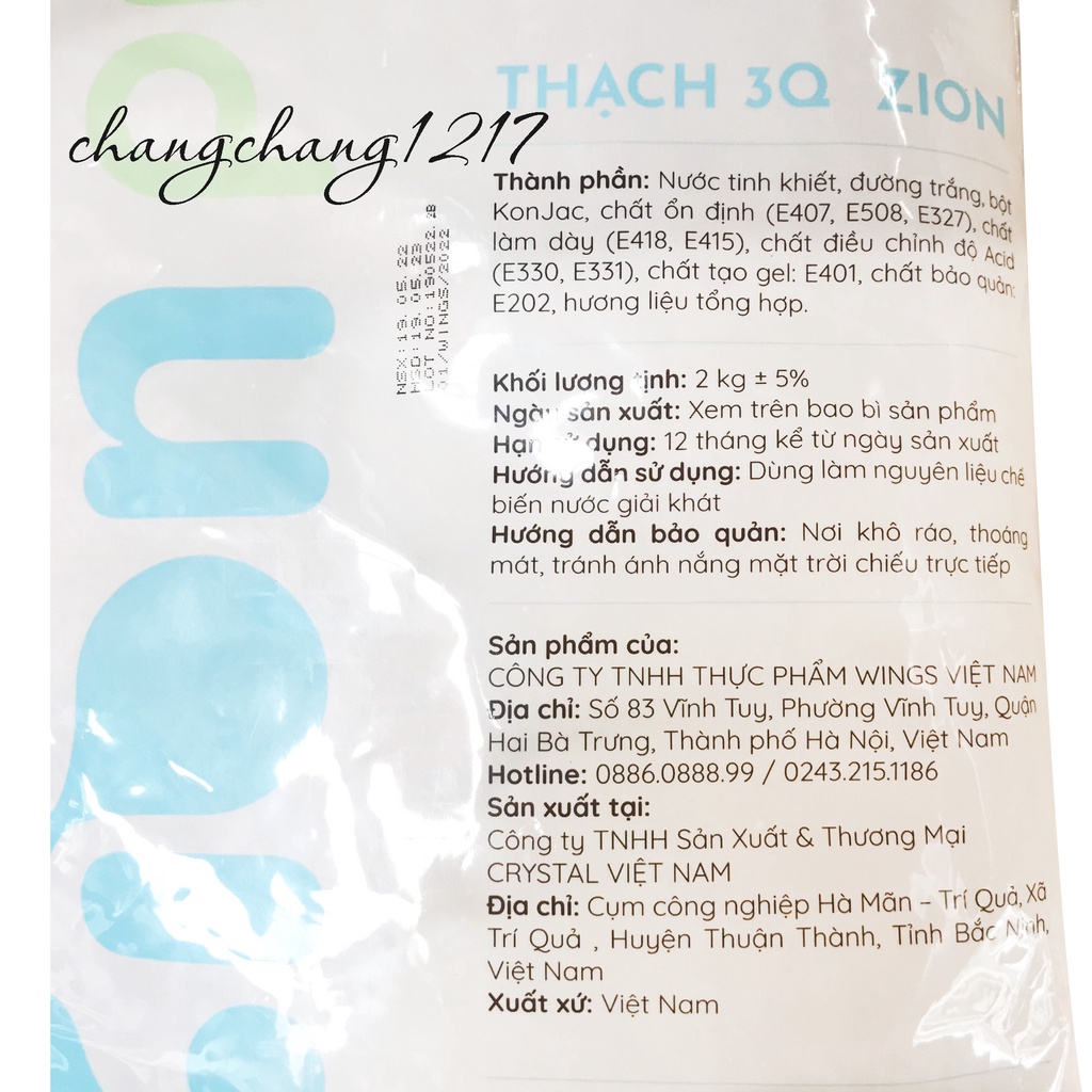 Thạch Ngọc Trai  Trắng 3Q Wings Zion Gói 2kg