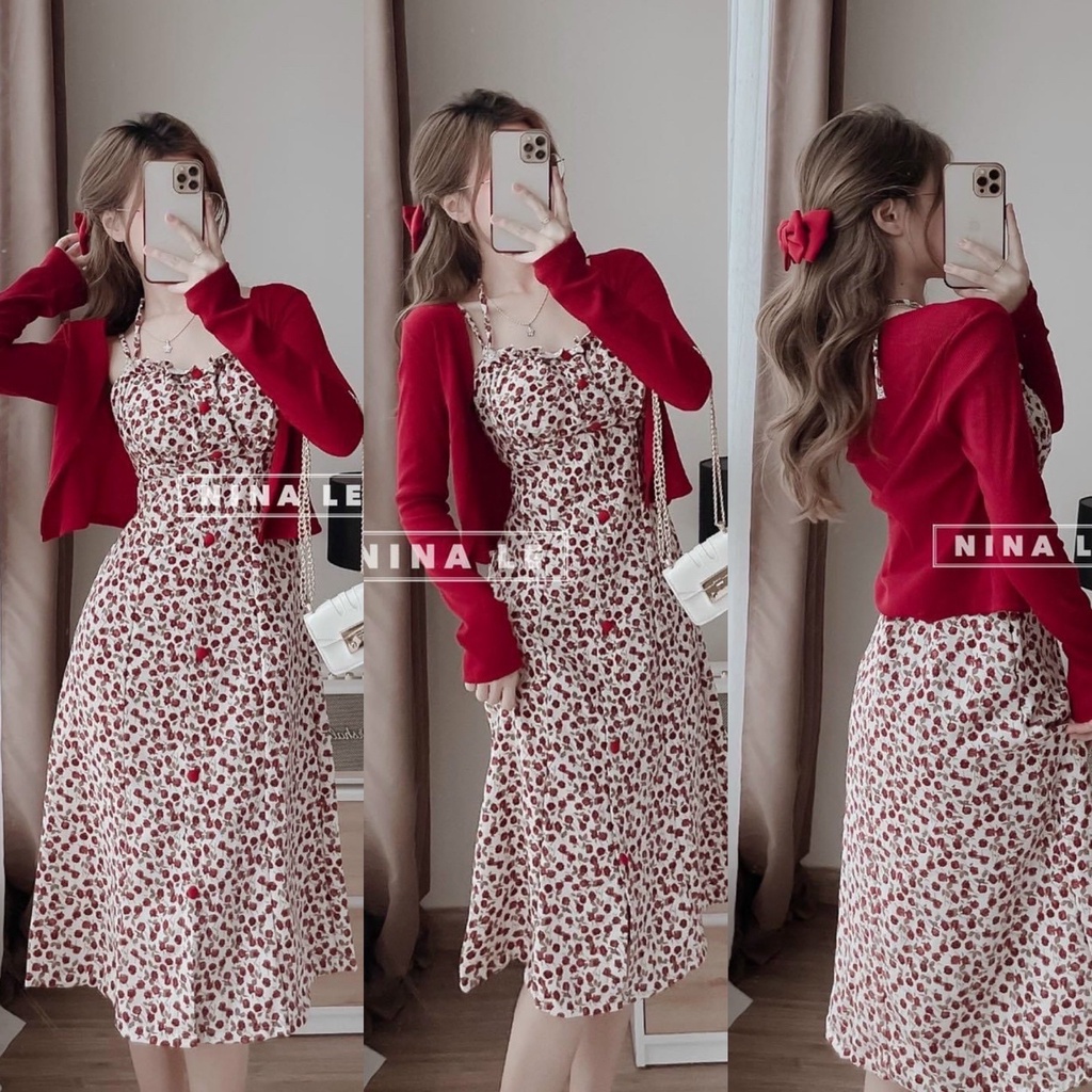 SET ĐẦM HOA HAI DÂY KÈM KHOÁC