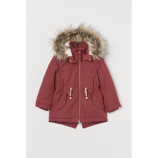 Áo parka mũ lông khoá dây rút eo cho bé trai và bé gái