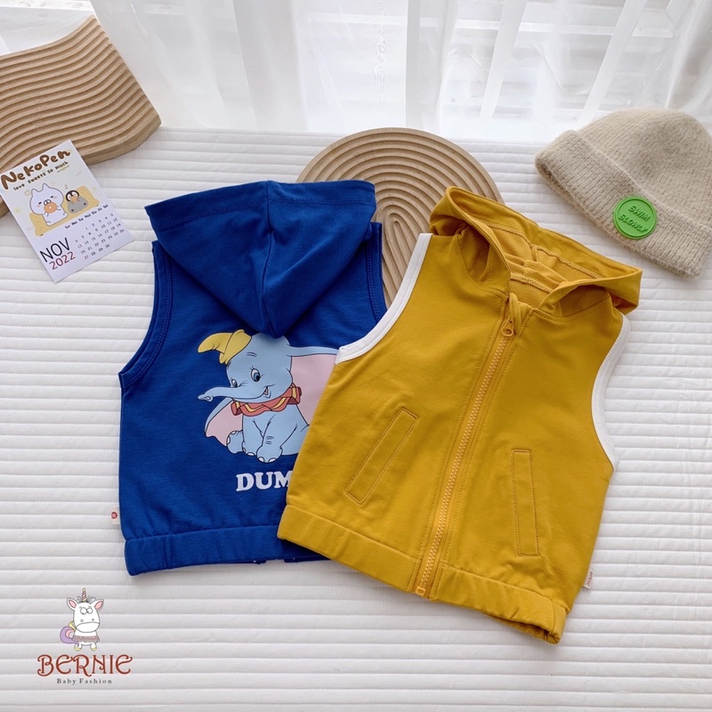 Áo ghile có mũ chất cotton da cá mặc thu cho bé trai bé gái sz 80-120