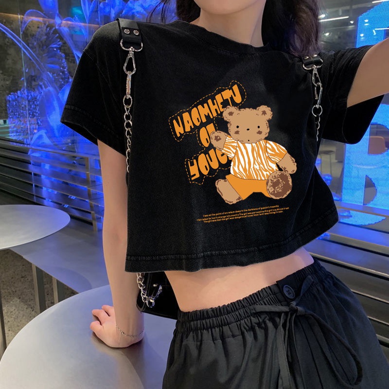 Áo Thun Tay Ngắn In Hình Gấu Vải Cotton Thời Trang Trẻ Trung