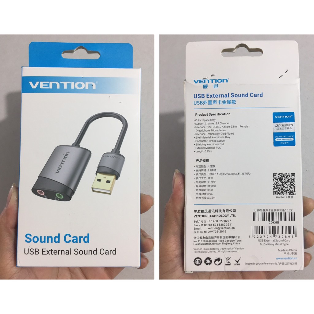 [USB ra 2 cổng 3.5] Card âm thanh USB Vention  VAB-S13 /  CDKHB 15cm / CDYB0 15cm