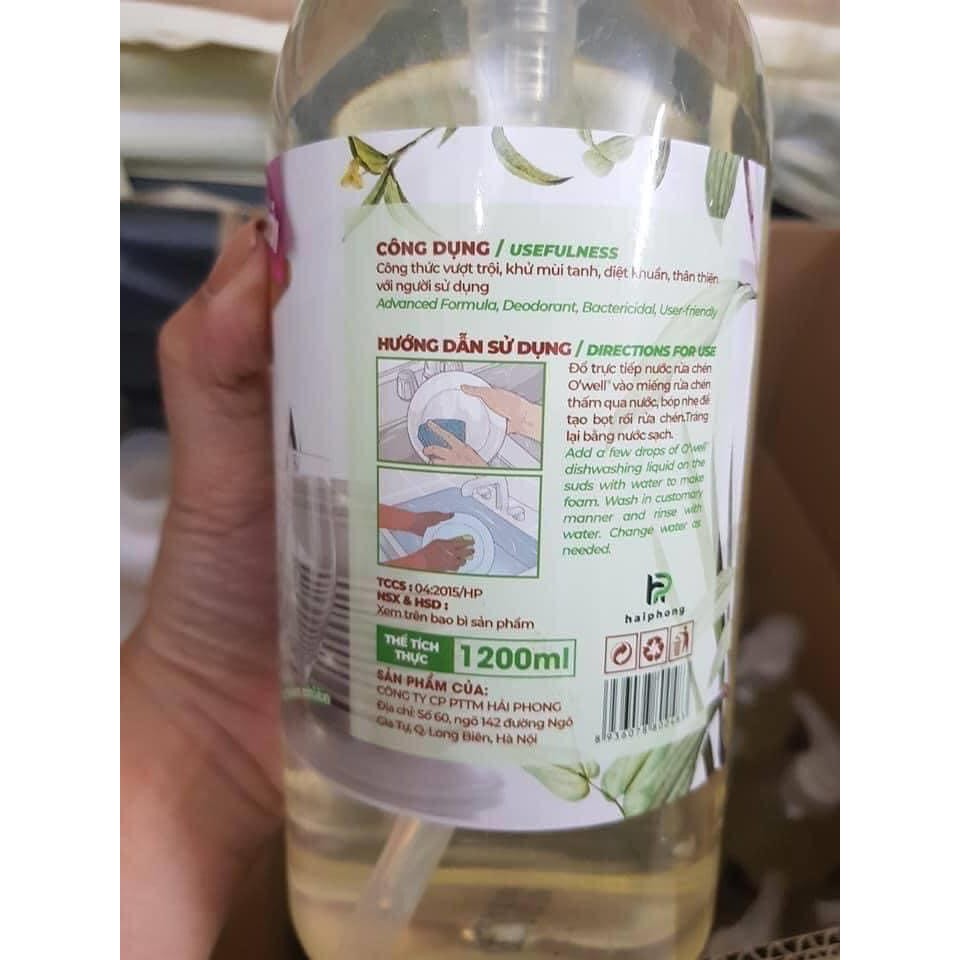 NƯỚC RỬA BÁT ORGANIC TINH DẦU QUẾ OWELL 1200ML/ nước rửa chén hương quế