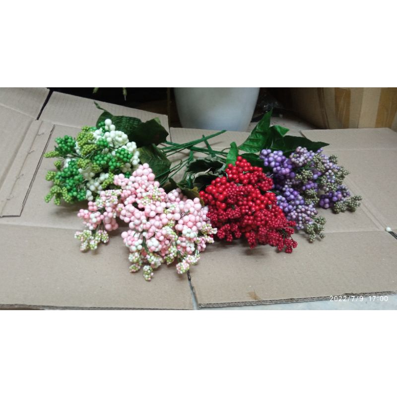 Hoa Giả- Cụm cherry 7 nhánh - điểm hạt xốp. cắm điểm siêu đẹp!