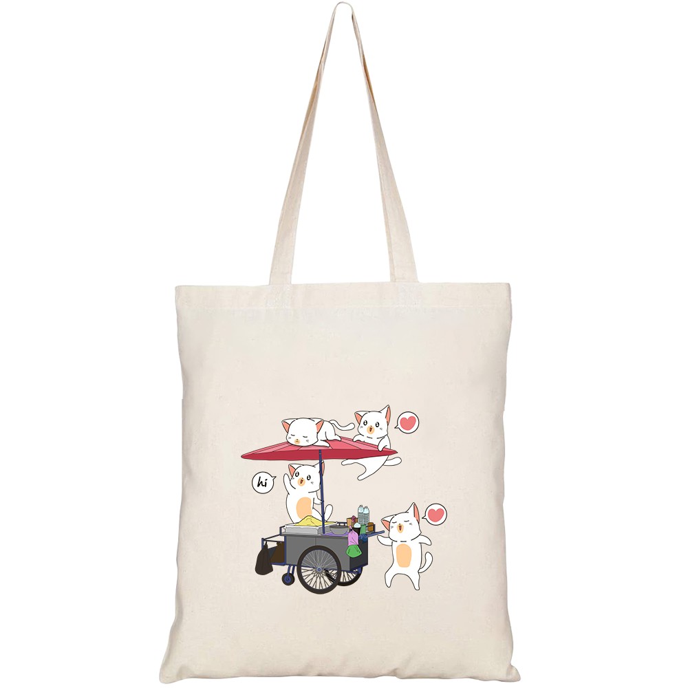 Túi vải tote canvas HTFashion in hình kawaii cats portable stall HT190