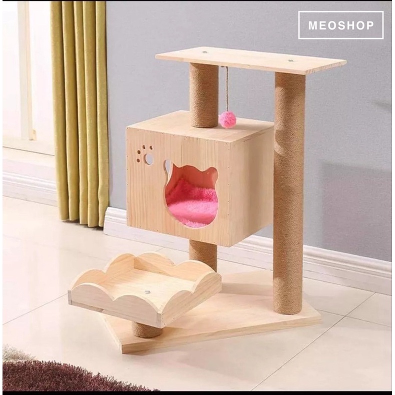 Nhà Cây Gỗ 3 Tầng Có Võng 😻tặng kèm gói pate 60g 😻