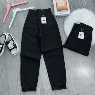 Quần jean baggy nữ bigsize Lưng Thun Cạp Cao, màu xám , màu đen