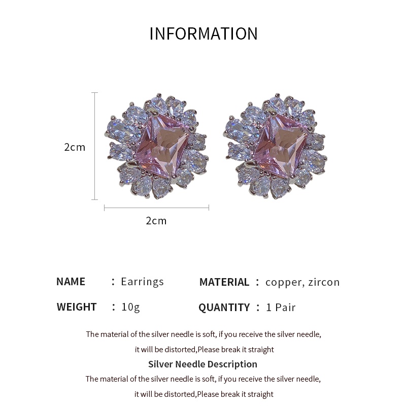 DREJEW Khuyên tai mạ bạc hình hoa đính đá zircon sang trọng thời trang cao cấp