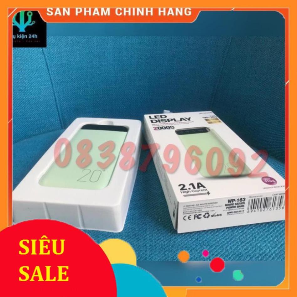 Sạc Dự Phòng 20000mAh, Đèn Led Hiển Thị Pin, 2 Cổng Sạc USB, Chính Hãng  WK-16