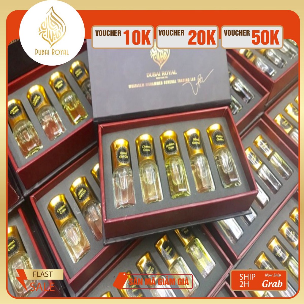 [Mã SRBACK101512 hoàn 20K xu đơn 0Đ] Set 5 chai tinh dầu nước hoa DUBAI ROYAL mẫu mới 2020