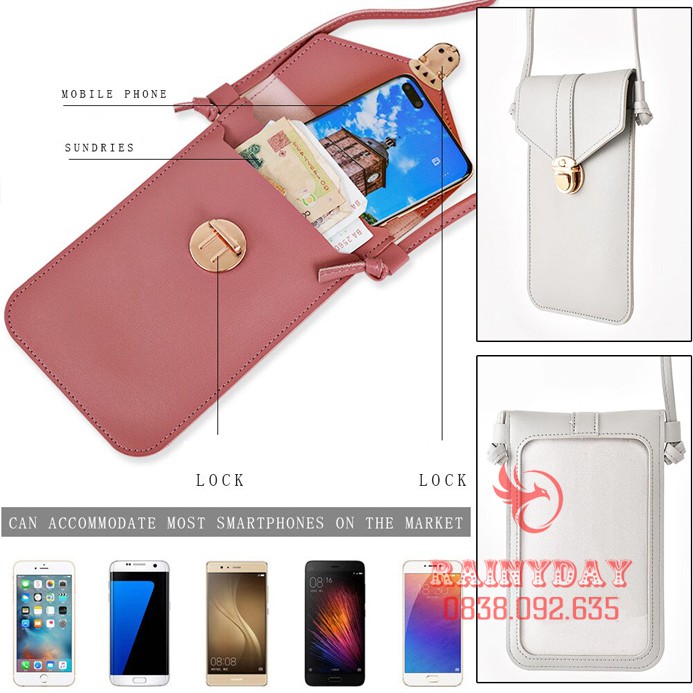 Túi đeo chéo nữ nhỏ mini đựng điện thoại đi chơi thời trang bằng da 2 ngăn sau trong suốt cảm ứng | BigBuy360 - bigbuy360.vn