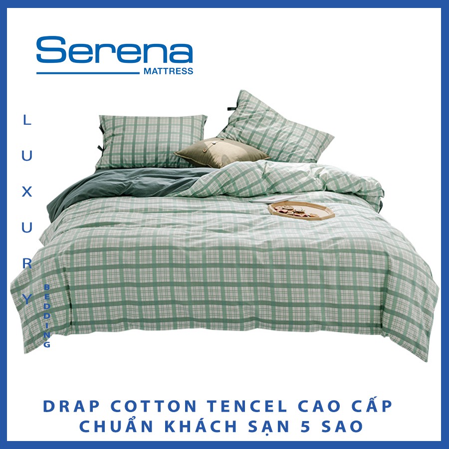 Ga Giường Set Vỏ Chăn Ga Gối Cotton Tencel SERENA Drap Cotton Tencel 5 Món Chần Bông - Hệ Thống Nệm