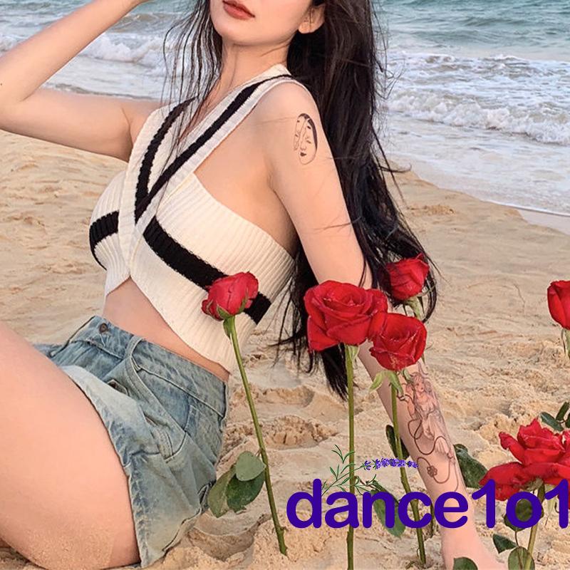 ★Cd☏Áo Dệt Kim Sát Nách Cổ Chữ V Màu Sắc Tương Phản Thời Trang Mùa Hè Cho Nữ