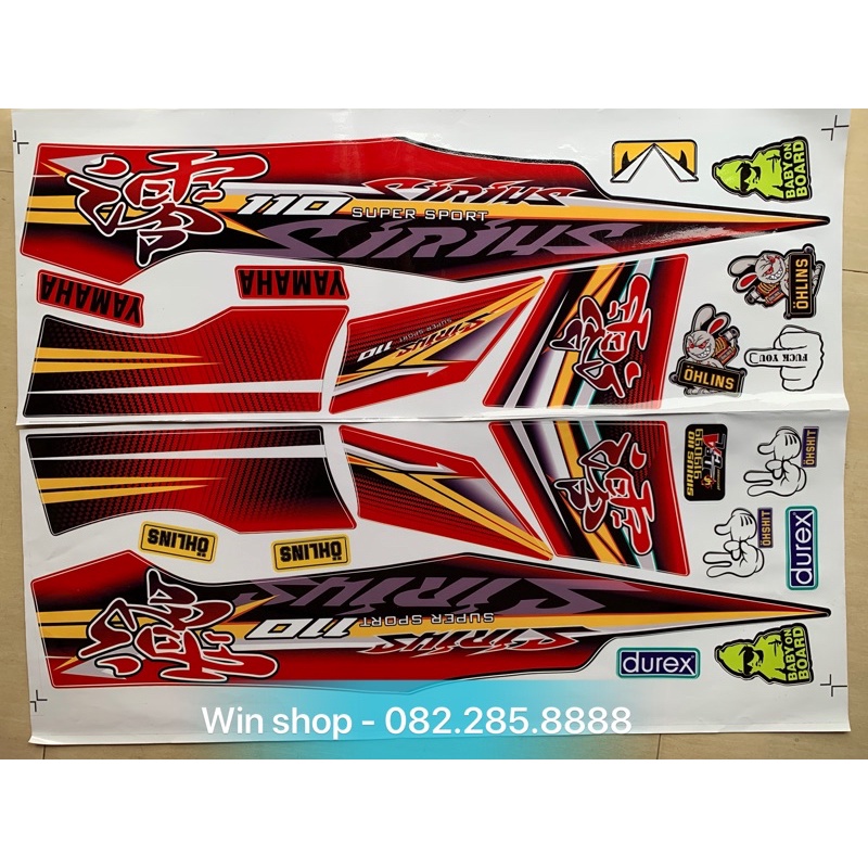 Tem Rời SIRIUS Chữ Tàu ĐỎ ĐEN 892004 (Tem Chế 3 Lớp Chống Phai Màu)