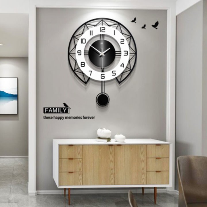 Đồng hồ treo tường - Đồng hồ trang trí, có quả lắc chuyển động, kim trôi yên tĩnh, kích thước lớn