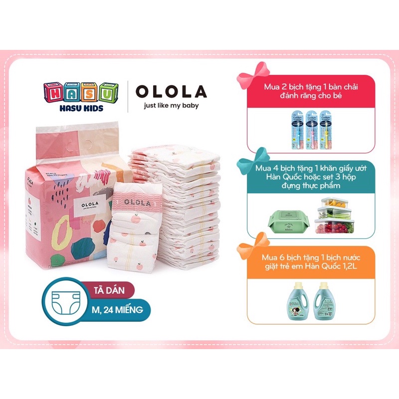[KÈM QUÀ TẶNG] Tã/Bỉm Dán OLOLA Skin Fit Size M24 Hàn Quốc Cho Bé Từ 5-9kg, Mỏng Nhẹ, Mềm Thoáng, Thấm Hút Nhanh