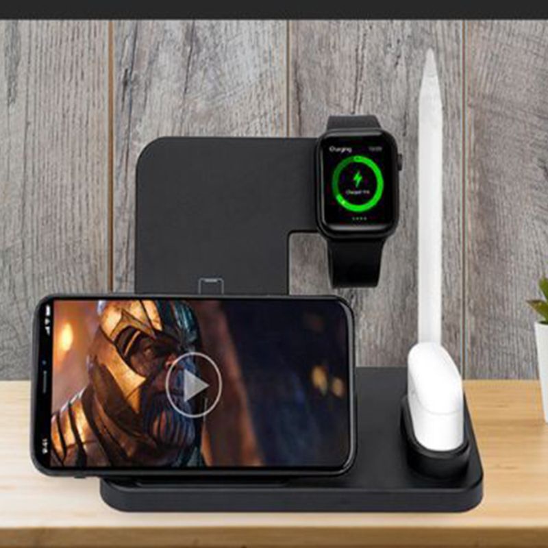 Giá Đỡ Kiêm Sạc Không Dây 4 Trong 1 Thông Dụng Cho Đồng Hồ / Điện Thoại