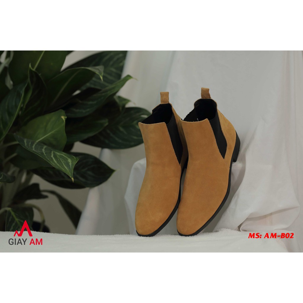 Giày Chelsea Boot da lộn tăng 4cm chiều cao -Giày cổ cao