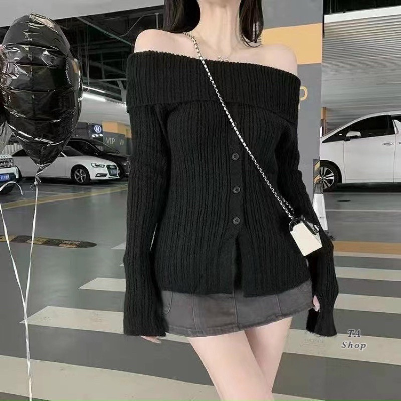 Áo len tăm trễ vai khuy cài mẫu mới về