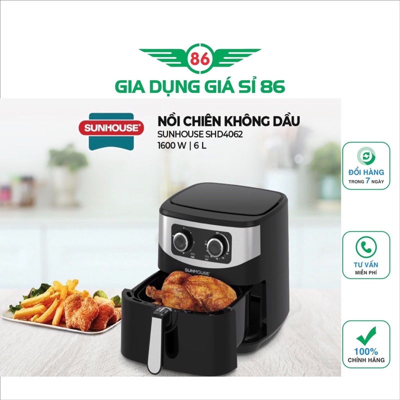 [Mã ELHADEV giảm 4% đơn 300K] Nồi chiên không dầu 6L SUNHOUSE SHD4062 ( Bảo Hành 12 Tháng)