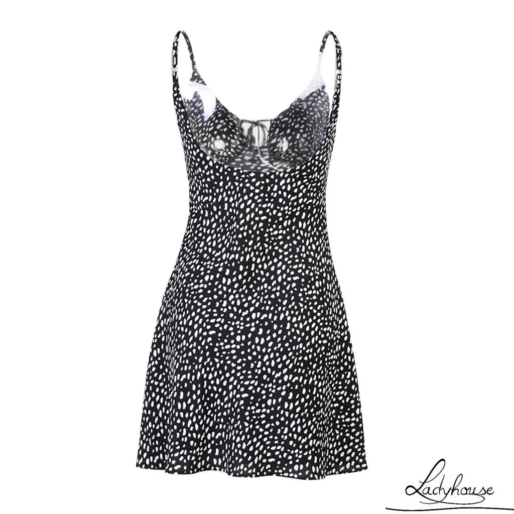 Đầm Hai Dây Hở Lưng Họa Tiết Chấm Bi Thời Trang Sành Điệu Cho Nữ