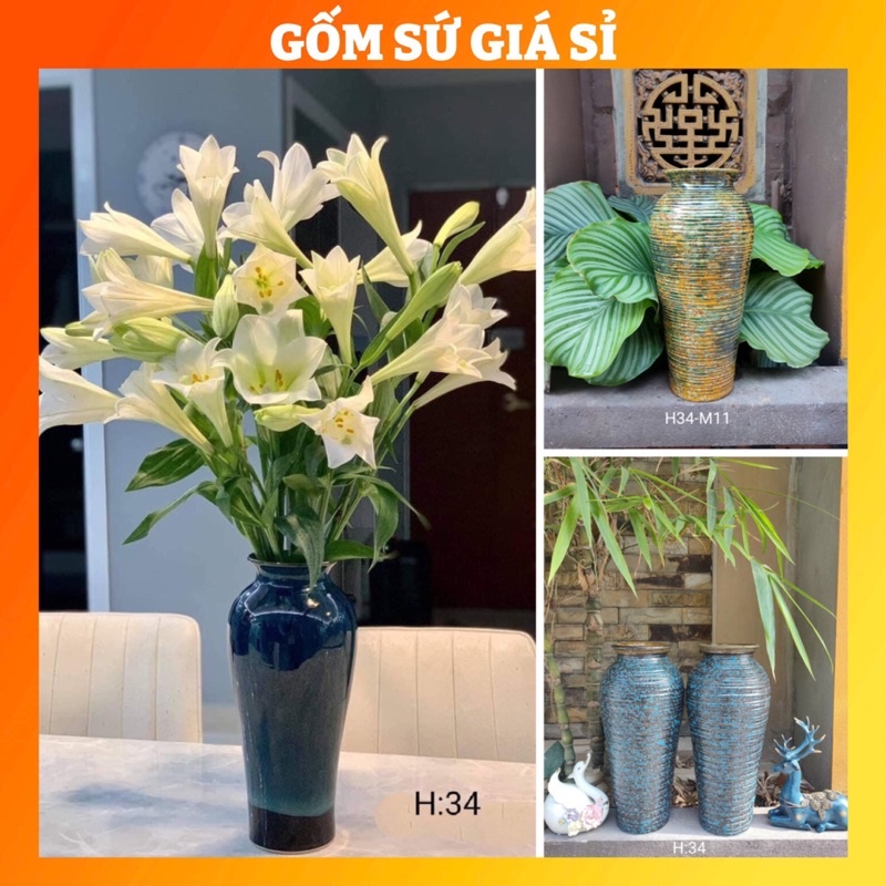 Bình hoa 34cm dáng đùi dế Bát Tràng