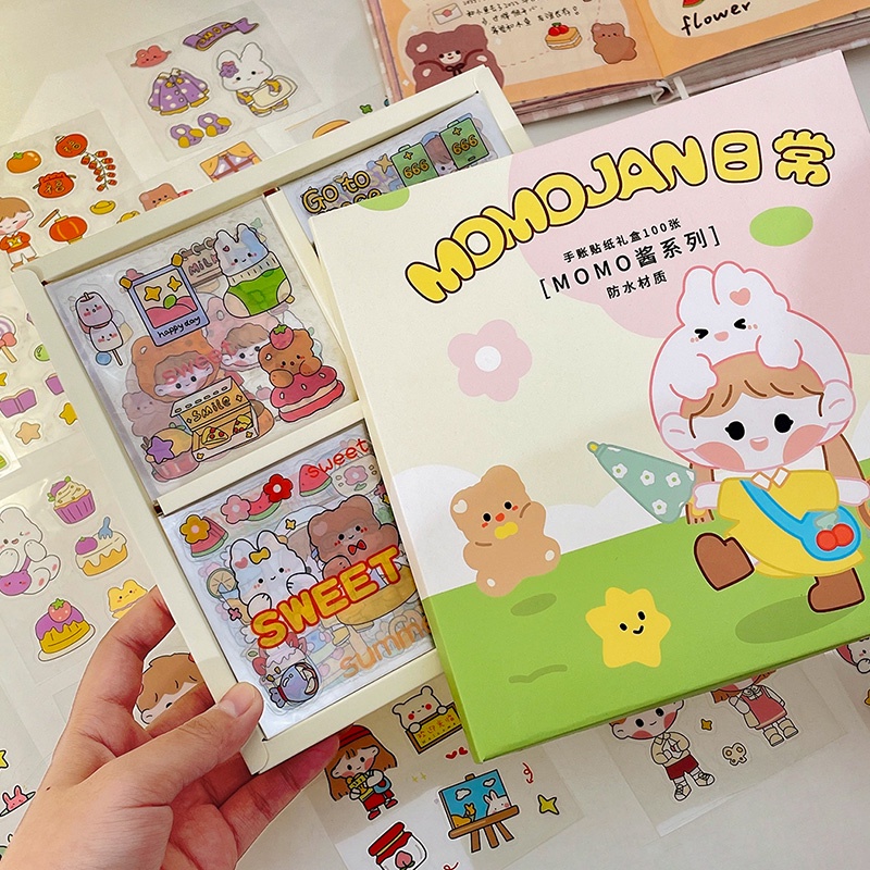 Bộ 100 Tấm Hình Dán Hoạt Hình Chống Nước Dùng Trang Trí Sổ Tay Độc Đáo