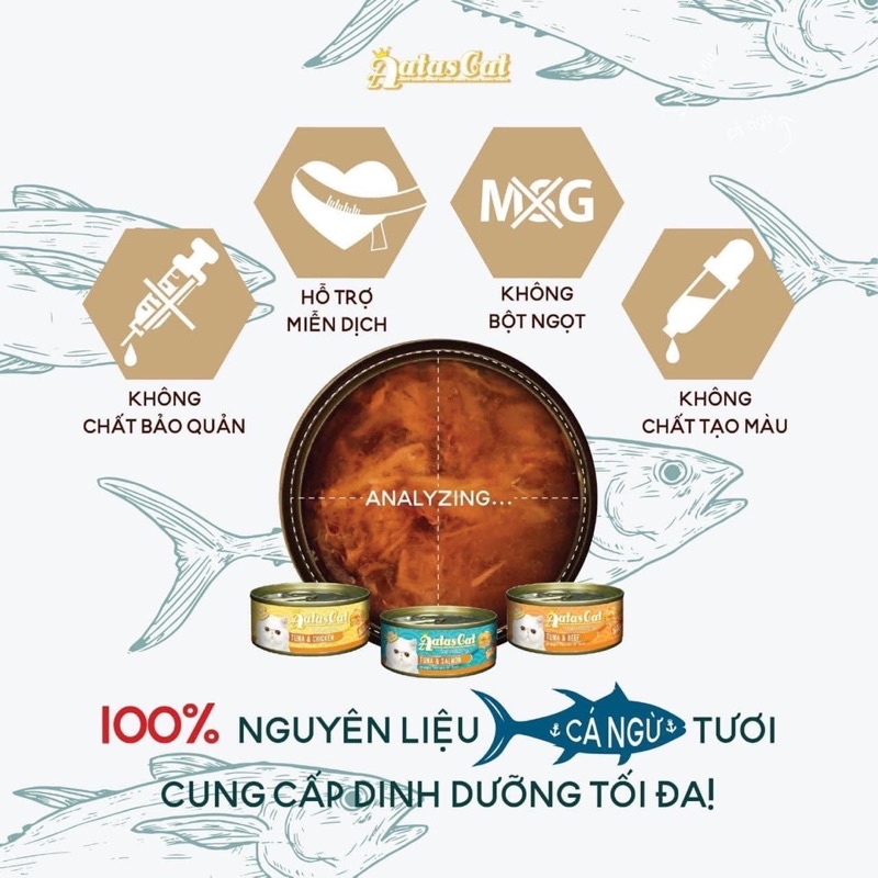 Pate Lon Aatas Cat 80g Thái Lan cho mèo mọi lứa tuổi, vị cá ngừ và topping
