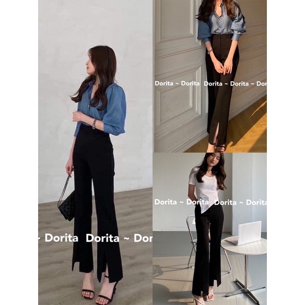 Quần Legging ông loa xẻ gấu Hàn Quốc, Quần Legging xẻ gấu chất Umi Hàn