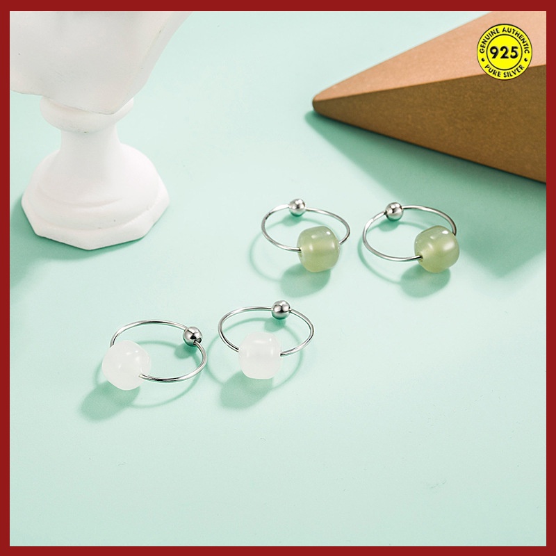 Bông Tai Mạ Bạc 925 Đính Ngọc Bích Thời Trang Cho Nữ