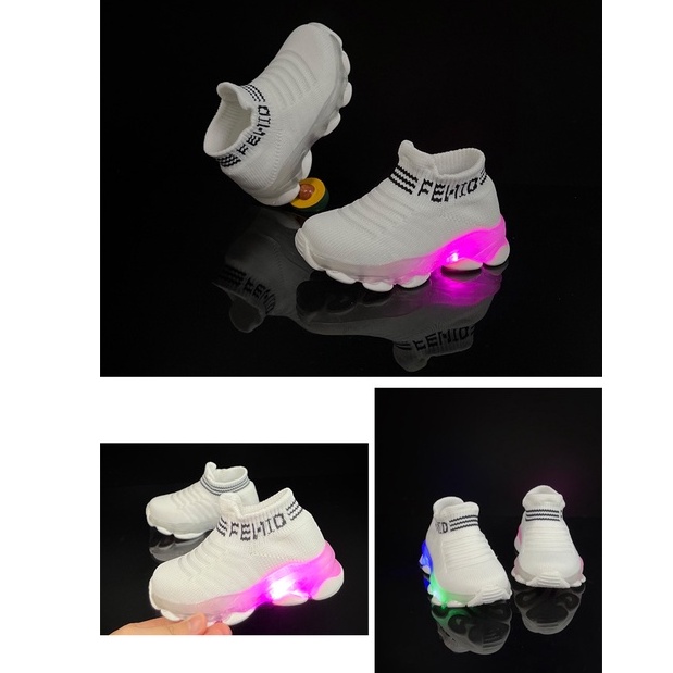 AMILA Giày Thể Thao One-Set Tất Dệt Kim Co Giãn Thoáng Khí Có Đèn LED Phong Cách Mới Mùa Hè Cho