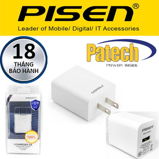 Cốc sạc Ipad 2A chính hãng Pisen, Patech phân phối bảo hành 18 tháng.